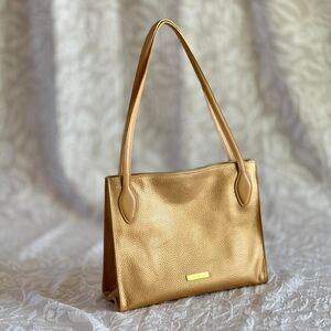 Rare Desmo Gold Pebbled Leather Purse Magnet Closure Double Straps 11x4x9 inches